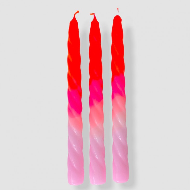 Pink Stories Dip Dye Twisted Dinner Candle Trio - Shades of Melon