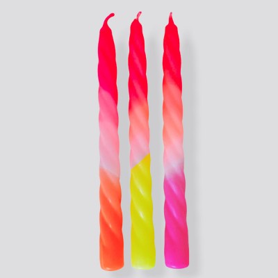 Pink Stories Dip Dye Twisted Dinner Candle Trio - Ice Cream Neon