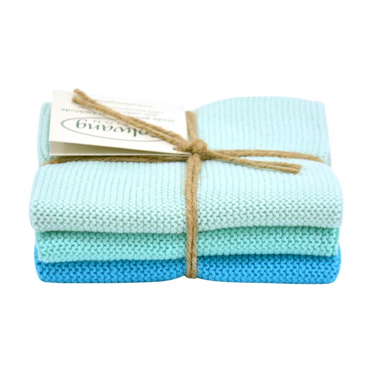 Solwang Organic Cotton Dishcloths - Aqua Turquoise Trio