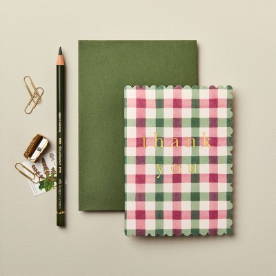 Wanderlust Paper Co. Pink & Green Gingham 'Thank You' Card