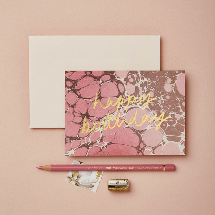Wanderlust Paper Co. Pink Marble 'Happy Birthday' Greeting Card