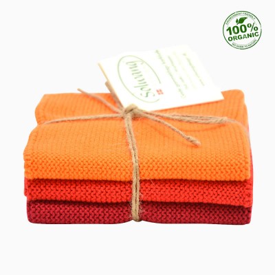 Solwang Cotton Dishcloths - Orange / Red Trio